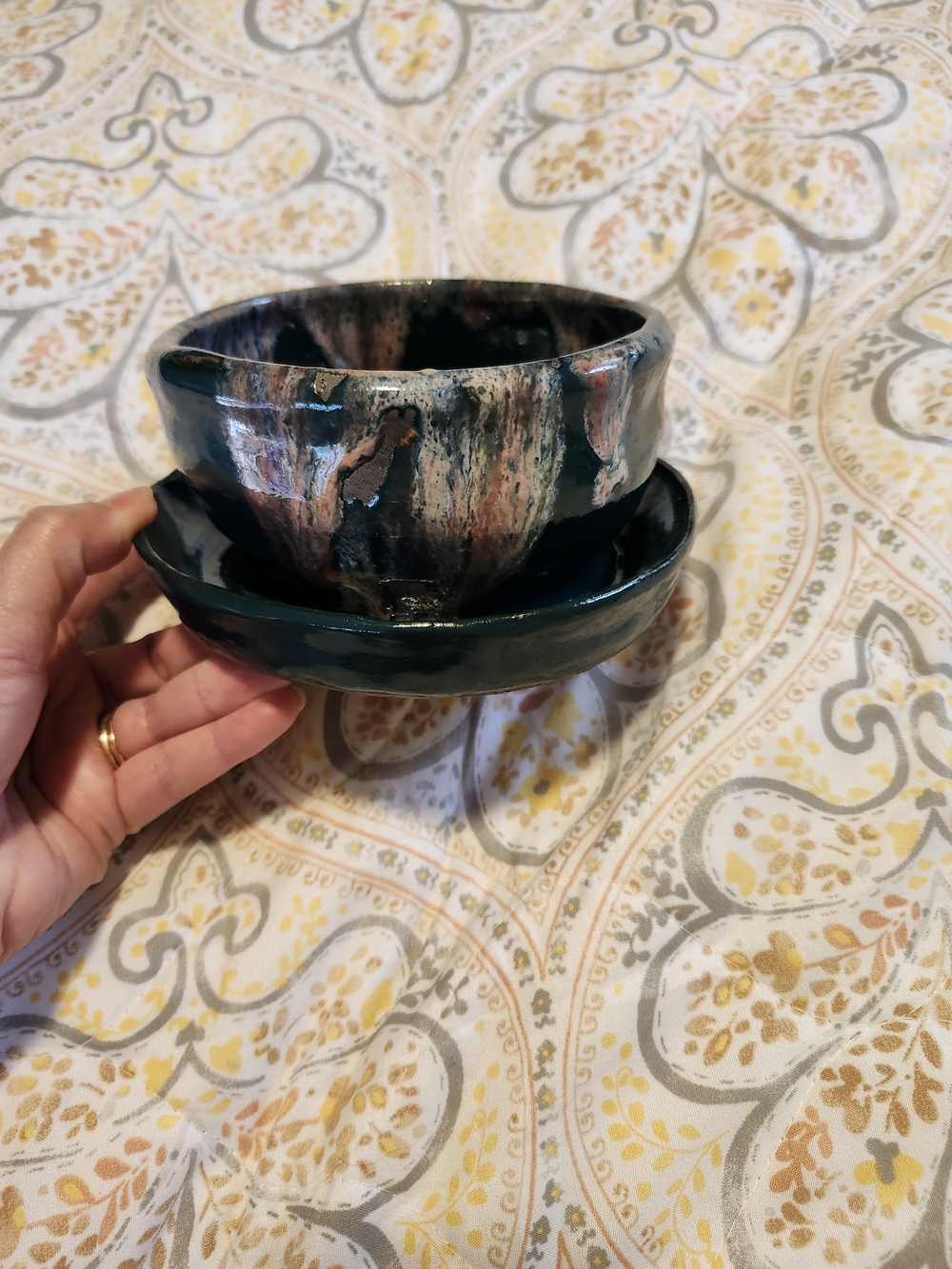 Handmade Dark Teal and Rose Ceramic Planter